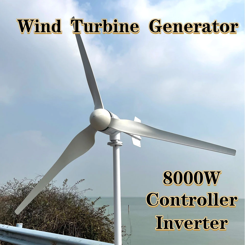 

Free Energy 8000W 48V Volt 3 Nylon Fiber Blade Horizontal Home Wind Turbines Wind Generator Power Windmil With MPPT Controllerl