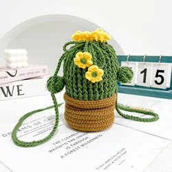 New Handmade Crochet Simulation Plant Cactus Shoulder Bag Creative All-Match Messenger Bag Holiday Gift For Friends