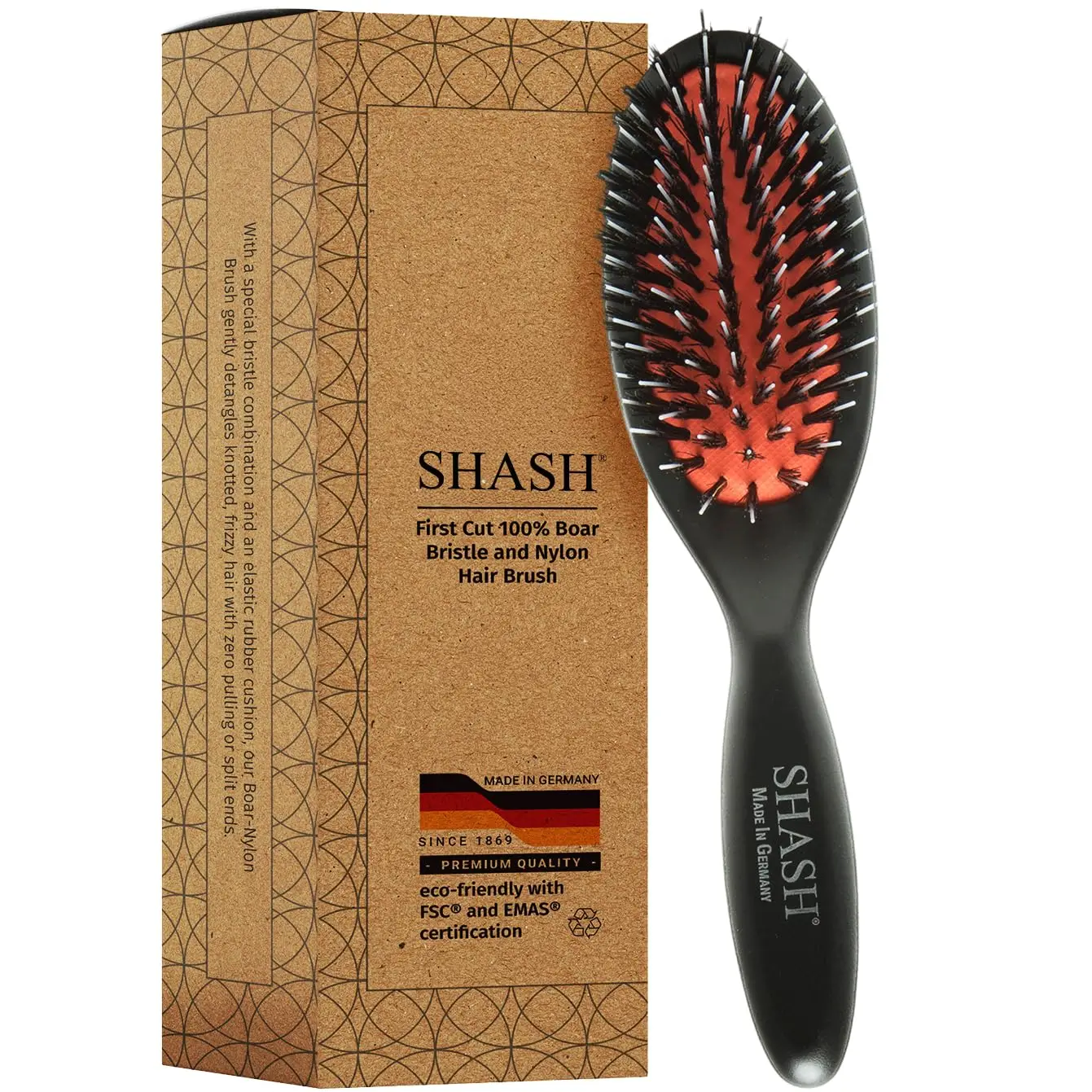 

Since 1869 Hand Made In Germany - Nylon Boar Bristle Brush Suitable For Normal to Thick Hair Gently Detangles, No Pulling