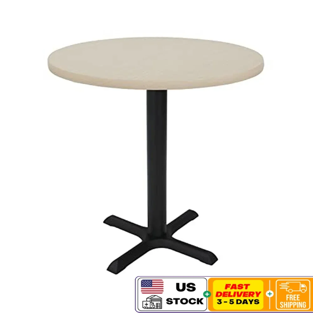 30 Round Café Table Modern Bistro Coffee Table Stain Resistant Laminate Top Heavy Cast Iron Base Easy Assembly