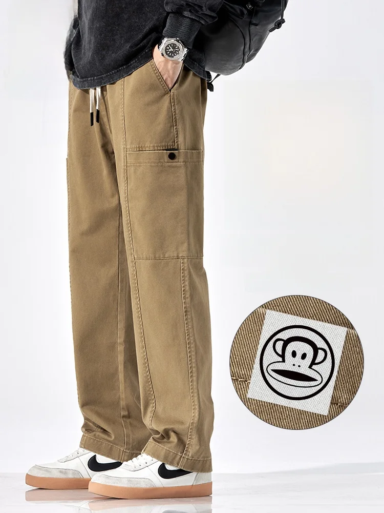 

PaulFrank Khaki Workwear Pants Men's Spring Autumn Casual American Retro Logging Straight Leg Long Trousers