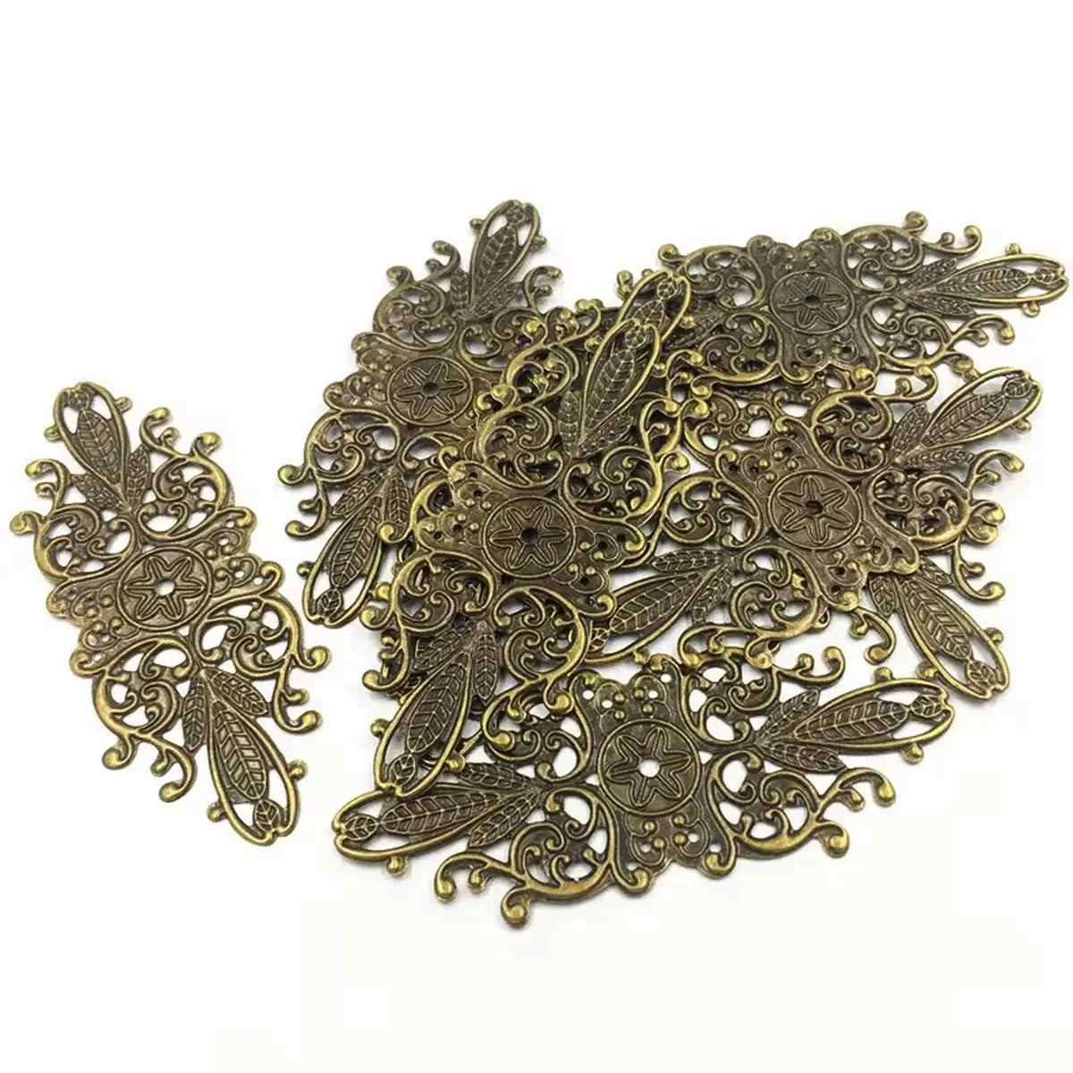 Connector Vintage Bronze Tone Flower Pattern Filigree Wraps Alloy Embellishments Jewelry DIY Finding 8.5x3.4cm 10Pcs