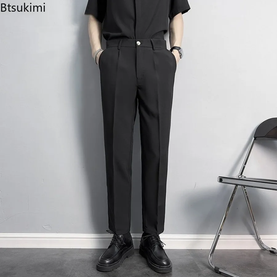 New Men's Solid Color Suit Pants Fashion Classic Style Business Casual Straight Leg Pants Male High Grade Slim Formal Trousers