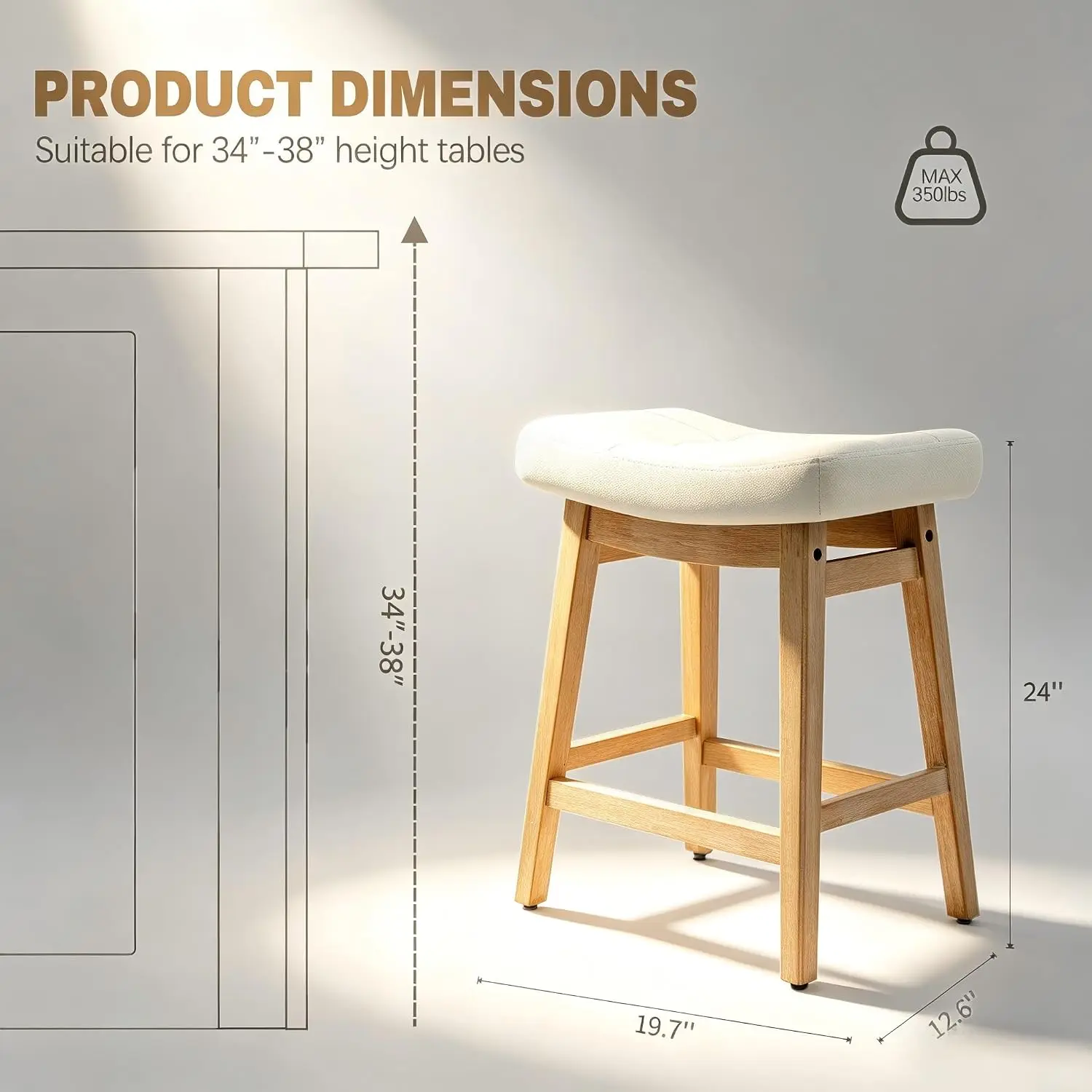 Counter Height Bar Stools Set of 2 for Kitchen Counter, Wooden Backless Island Barstools Farmhouse Modern Short, Customized