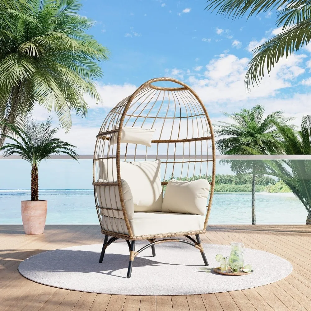 

Wicker Egg Chair Rattan Chair Brown, Outdoor Patio Porch Lounge…