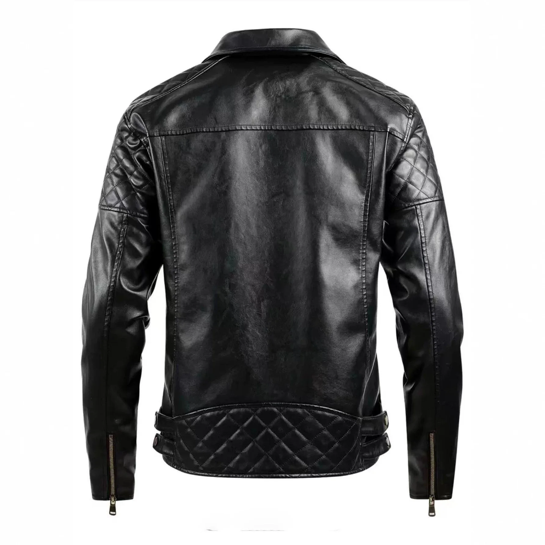 New men's locomotive PU leather jacket, rhombus pattern slim lapel jacket, European and American style casual wallet