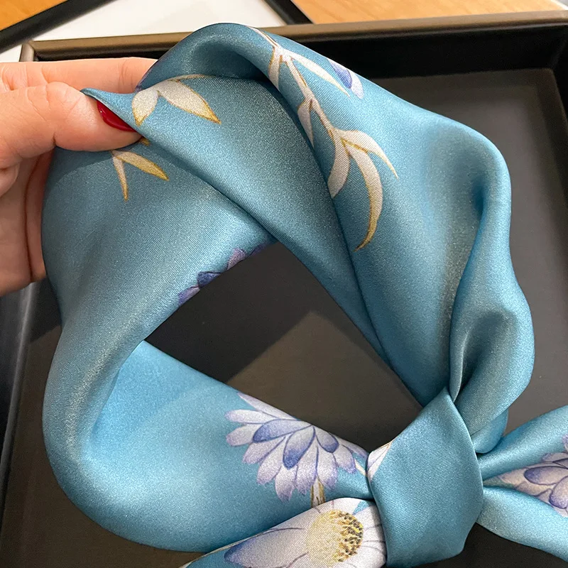 Women 100% Silk Scarf Nature Foulard Female Floral Neckerchief Bandana High Quality Small Scarves for Hairbands 2023