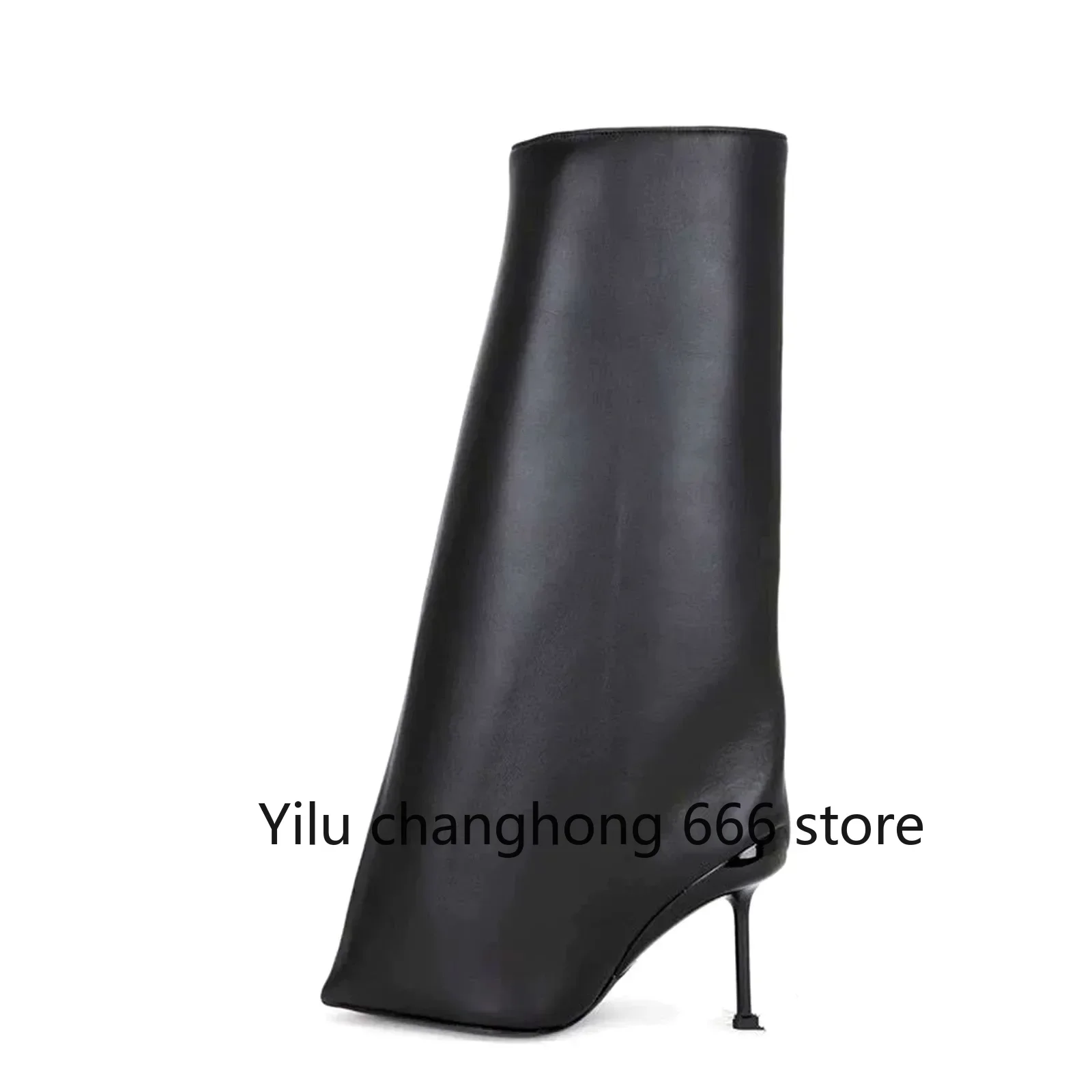 

Black Leather Pointed Knight Boots 2025 Spring New Sexy High Heel Boots Fashion Plus Size Women Long Boots