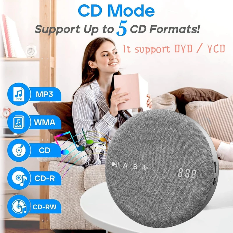 Portable CD Players Multi-functional Rechargeable DVD/VCD Player Walkman with Speaker Bluetooth USB MP3 Playable Audio Player