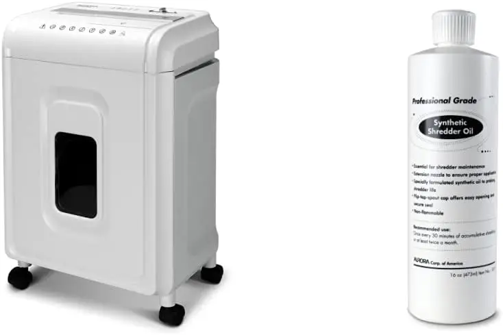 Anti-Jam 12-Sheet Crosscut Paper and CD/Credit Card Shredder, White/Gray, Plus Professional-Grade Synthetic Shredder Oil