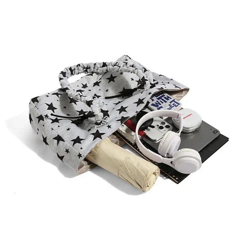 Schultertasche mit Polka-Dot-Schleife und Sternstreifen-Dekor, minimalistische, frische, lässige Nischen-Tragetasche, große Pendler-Handtasche für Damen – Detail 2