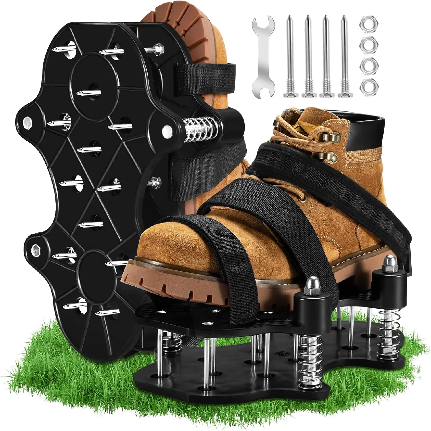 

Lawn Aerator Shoes, Fully Assembled Double Layer Spring-Loaded Design Lawn Shoes, Soil Aerator Tool for Aerating Patio Garden