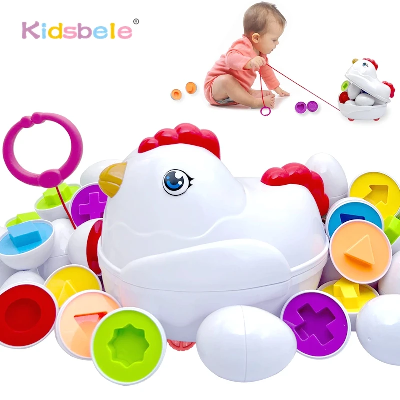 プルアロング鶏のおもちゃ 12個のマッチングエッグ付き モンテッソーリ感覚認知ゲーム イースターカラーシェイプソート 教育ギフト 子供向け