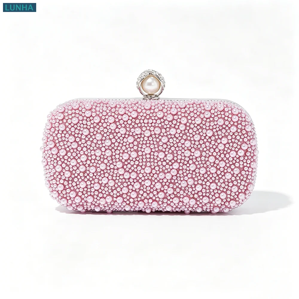 Elegant Lady Pearl Hardcase Evening Bag Oval Clutch Dinner Party Purse for Women Prom Wedding Banquet Events