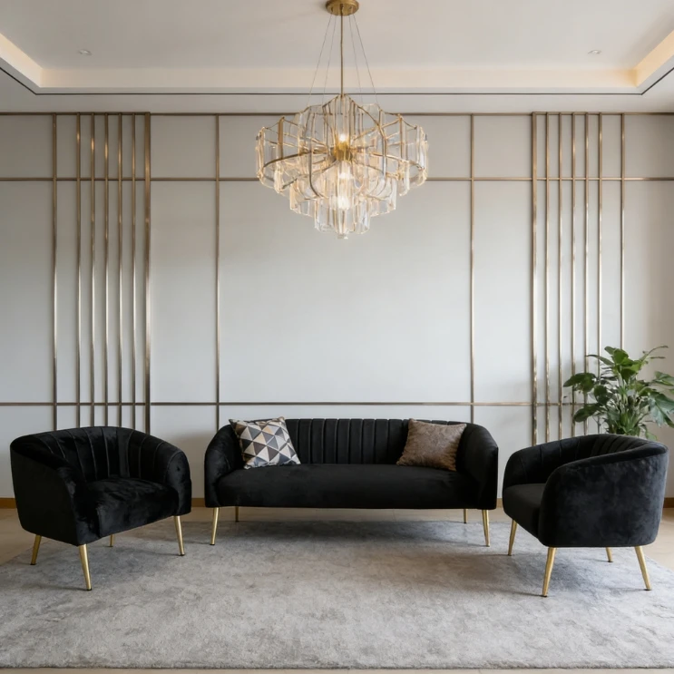 if- Factory Direct European Modern Minimalist Small-sized Single/Three-Seater Black Velvet Fabric Sofa Set Living Room Villa-