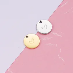 5Pcs/Lot Ins Round Corner Engrave Love  Charms  Mirror Polish Stainless Steel   For DIY Making Necklaces Bracelets