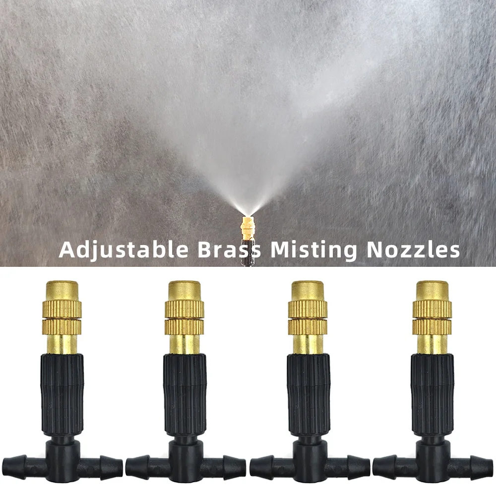 5M-30M Outdoor Misting Cooling System Garden Irrigation Watering 1/4\'\' Brass Atomizer Nozzles 4/7mm Hose for Patio Greenhouse