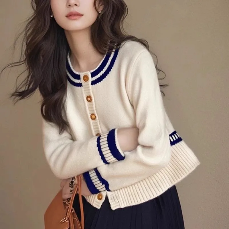 

Женская одежда, весенне-осенний корейский модный вязаный кардиган с цветными пуговицами, женский универсальный элегантный свитер, тонкий