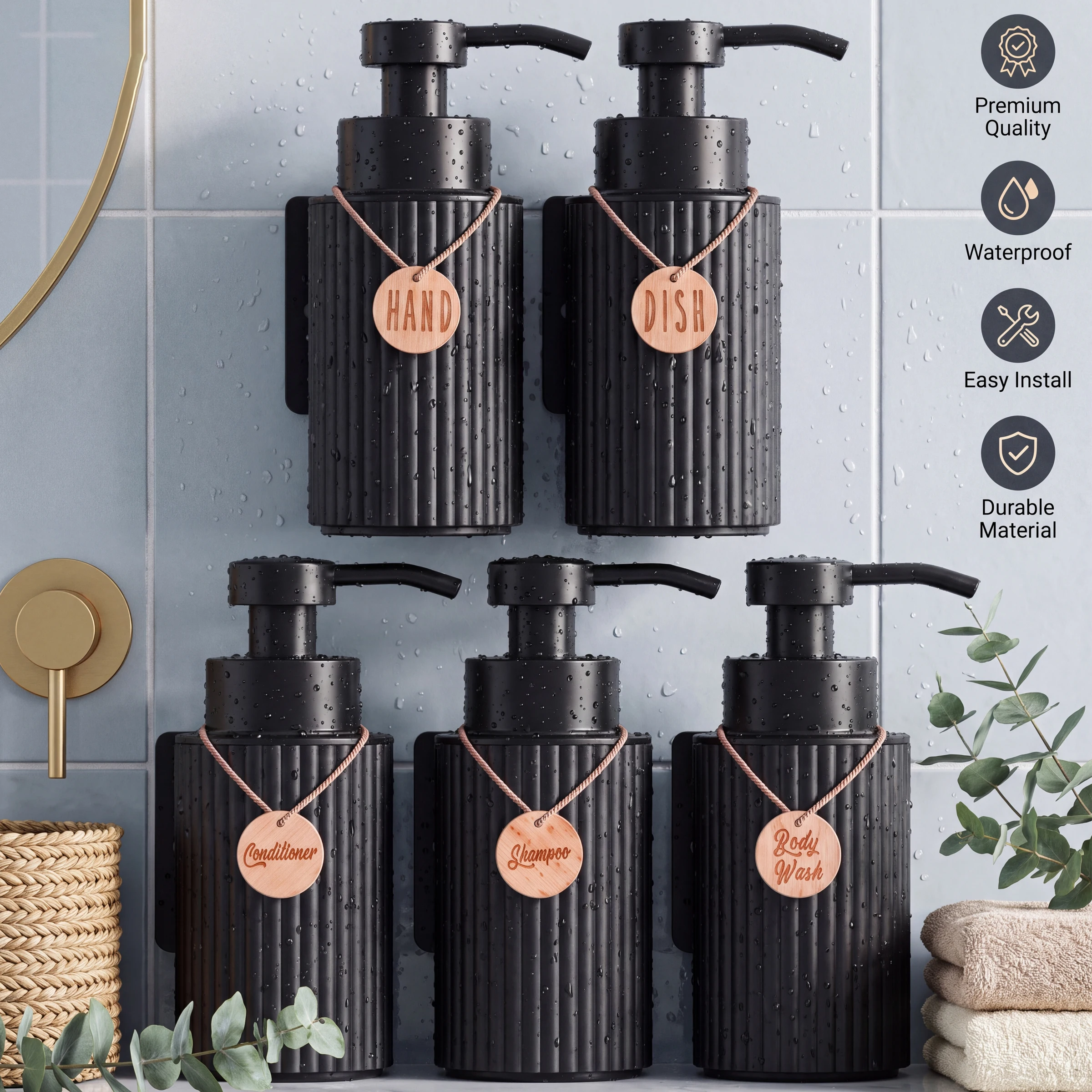 1PC Wall‑Mounted Soap Dispenser, Refillable Dish, Hand Soap, Shampoo, Bodywash, Conditioner Bottle for Bath & Kitchen Essentials