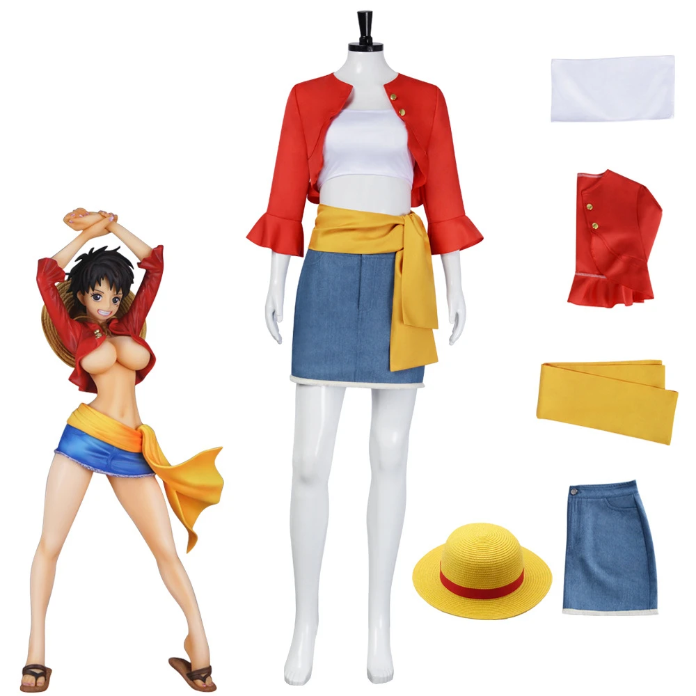 

Halloween Costumes Anime Cosplay Women Luffy Full Suit Hat Bustier Coat Waistcoat Skirt XS-3XL Monkey D Adult Doujin Cos Disfraz