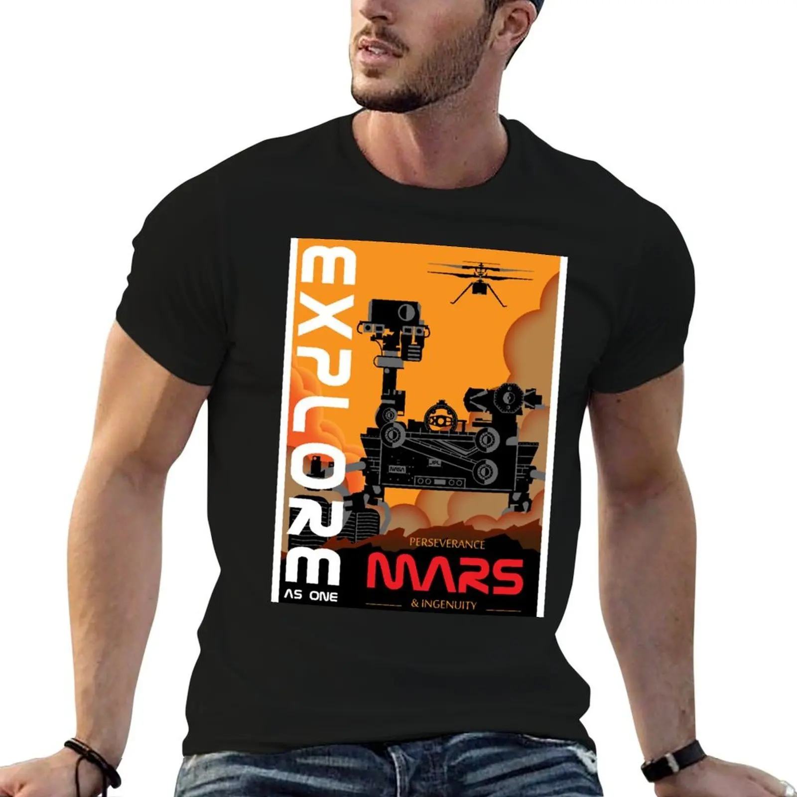 

Футболка «Исследуйте вместе: Выносливость и изобретательность» мужская, с графическим принтом, 100% хлопок