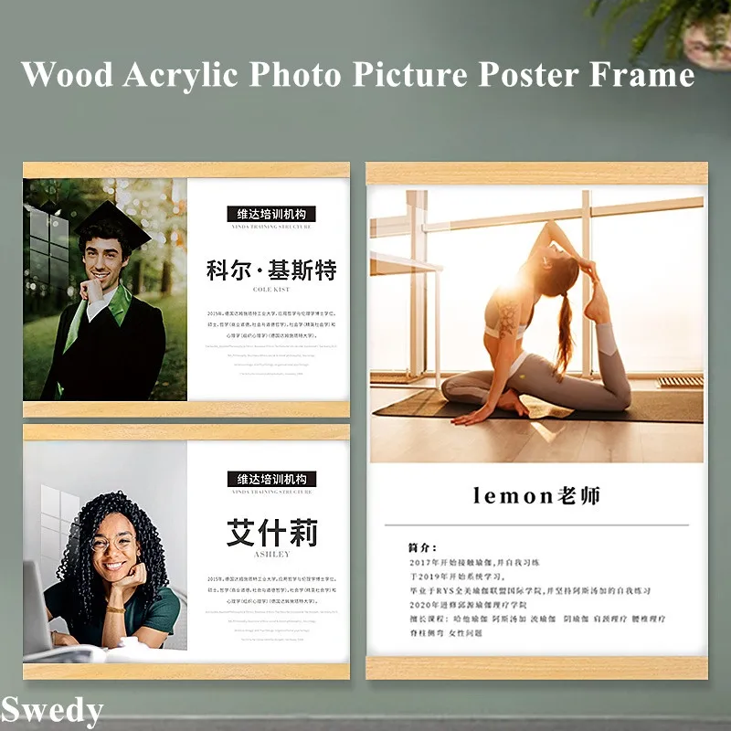 5 Pieces A5 148X210MM Wood Certificate Pictures Photo Poster Ad Frame Acrylic Menu Sign Holder Price Label Paper Flyer Frame