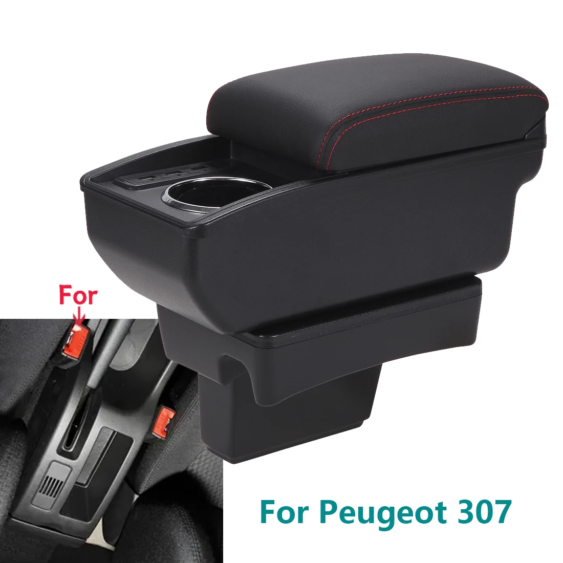 Do Peugeot 307 Podłokietnik do Peugeot 307 Podłokietnik samochodowy Akcesoria samochodowe Automatyczny schowek Podwyższenie szczegółów wnętrza 2001-2008