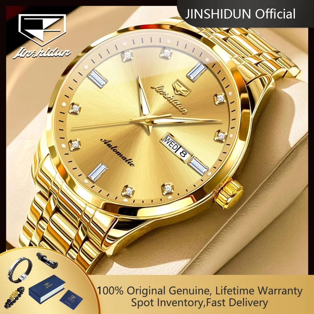 

JSDUN 8841 автоматические часы для мужчин, бестселлер, двойной календарь, роскошные деловые механические наручные часы, модные простые мужские часы