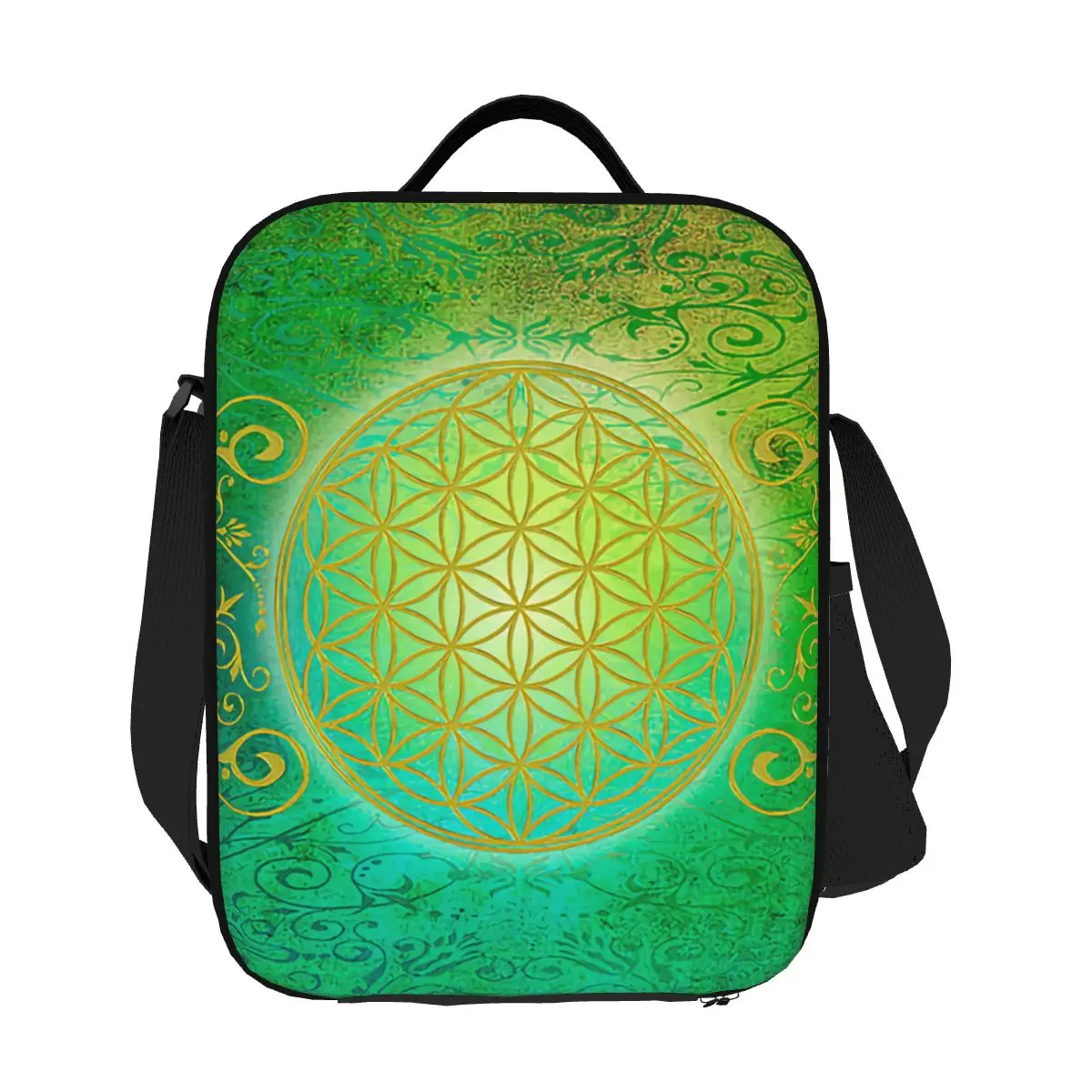 Elegante geometrische Blume des Lebens isolierte Lunch pakete für Schul büro geometrische Mandala auslaufs ichere Thermo kühler Lunchbox