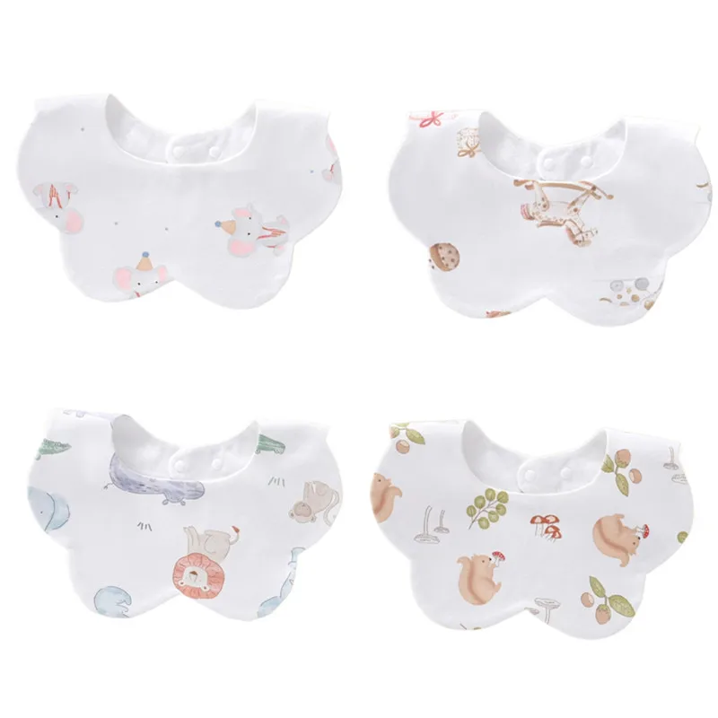 Waterproof Baby Feeding Bibs Cartoon Animal Print Round Neck Rotatable Newborn Drool Bibs Baby Boy Girl Saliva Towel ﻿Baby Stuff