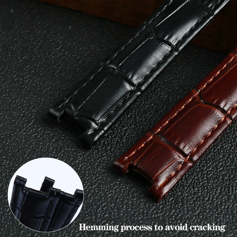 Cowhide Leather Strap Concave 18*10mm 20*12mm Brown Black Calfskin Bracelet Folding Buckle For Cartier PASHA W3108 Watchband