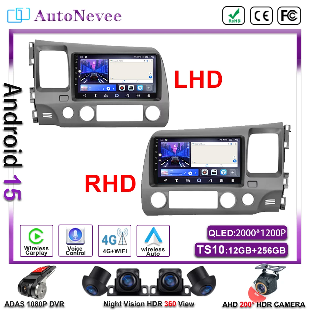 

Android 15 Car For Honda Civic 2006-2011 LHD RHD Multimedia Player GPS Navigation Auto Radio Touch Screen Touch Screen Dash Cam