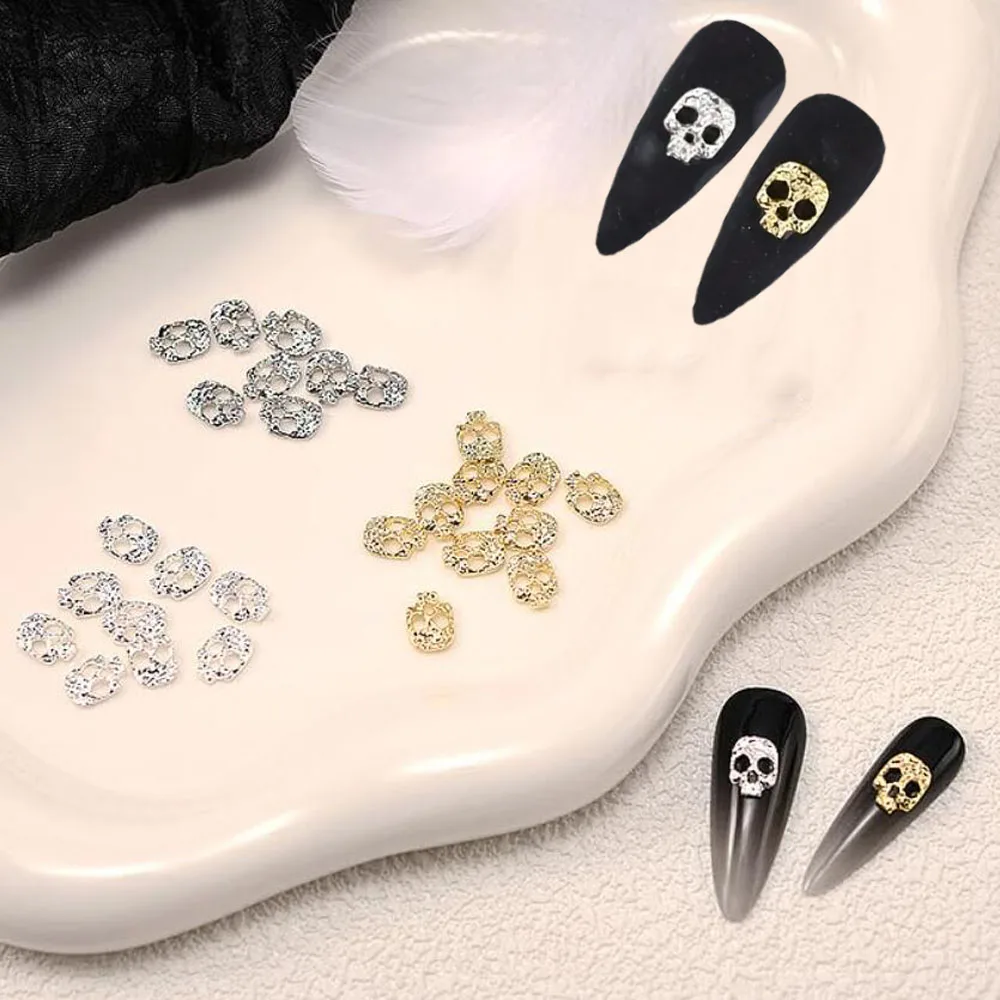 30 pçs 3d halloween crânio arte do prego encantos y2k punk gótico acessórios da arte do prego ouro prata retro estilo escuro manicure ornamentos * ^