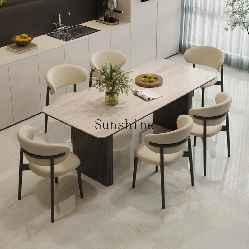 

French retro travertine rock slab dining table Modern minimalist, rectangular dining table