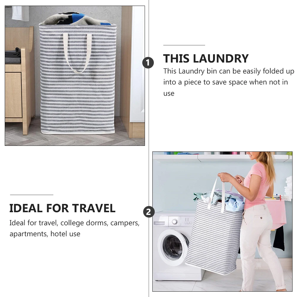 

Freestanding Laundry Hamper Collapsible Large Cotton Linen Clothes Basket Handles Foldable Storage for Travel College Apartment
