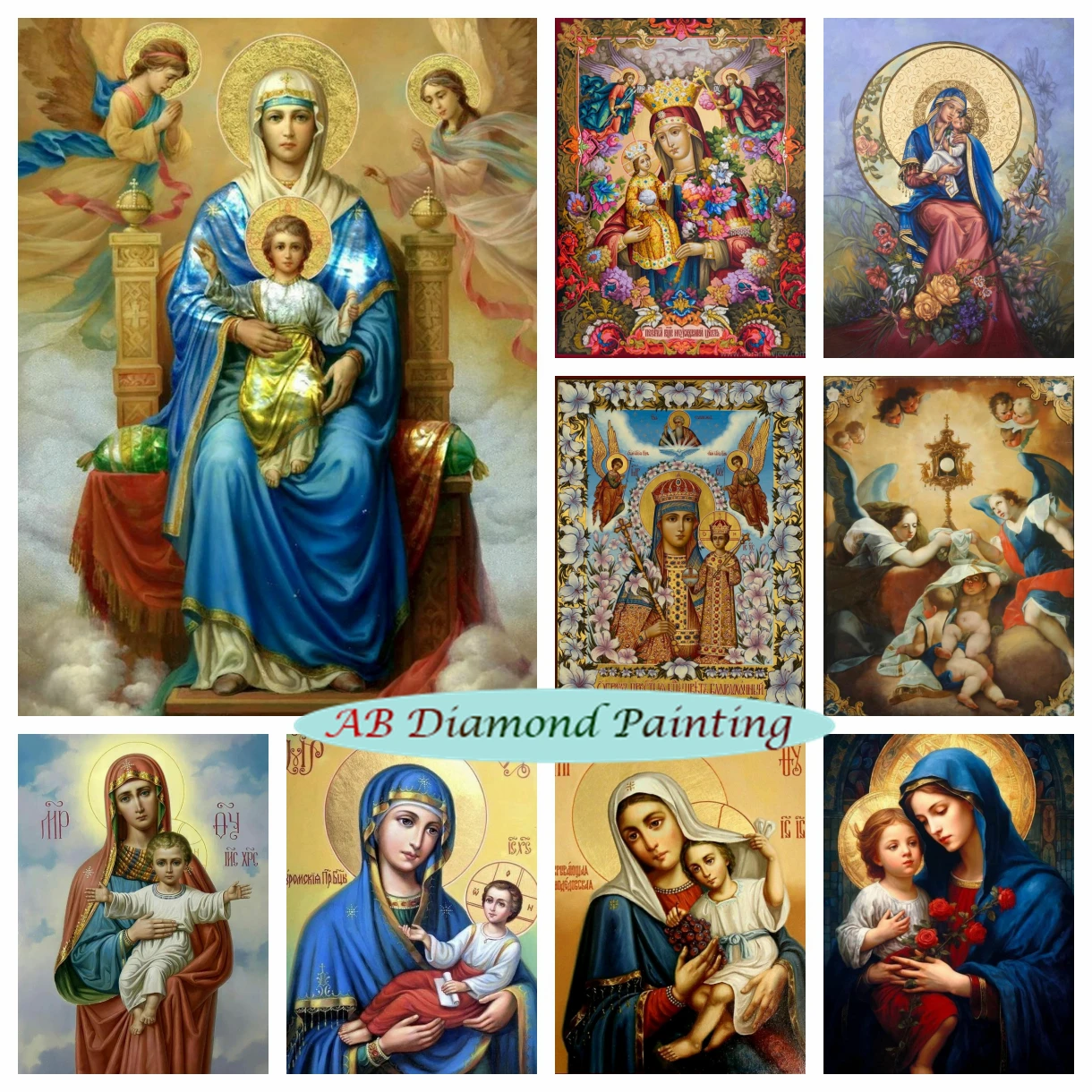 Mother Mary and Baby Jesus AB Diamond Painting Religion Christian Maria Cross Stitch Kits Embroidery Art Home Decor HandCraft