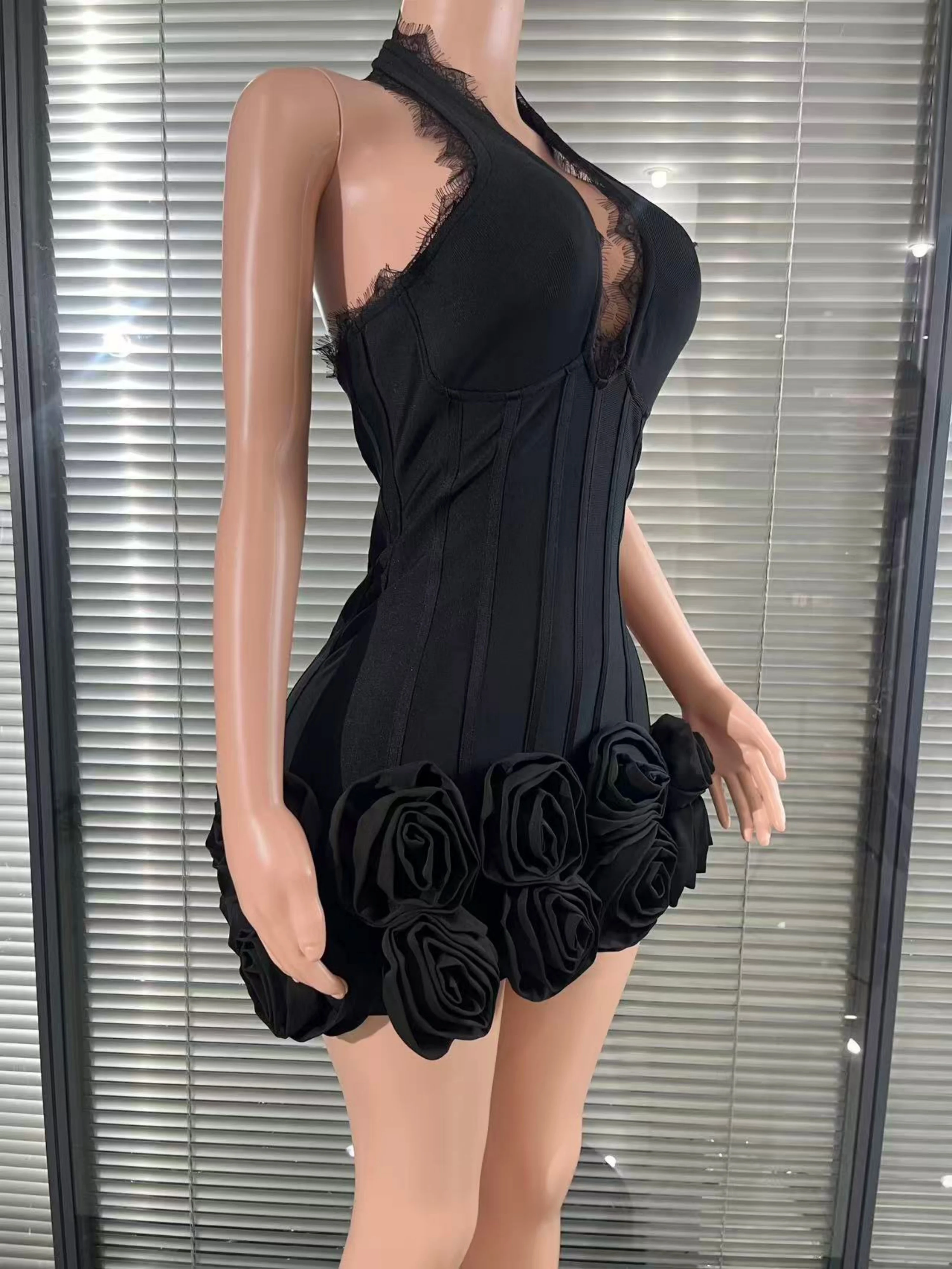 Glamorous Sexy Halter Off the Shoulder V-Neck Bodycon Mini Bandage Dres Lace Fashion Florals Club Birthday Party Cocktail Outfit