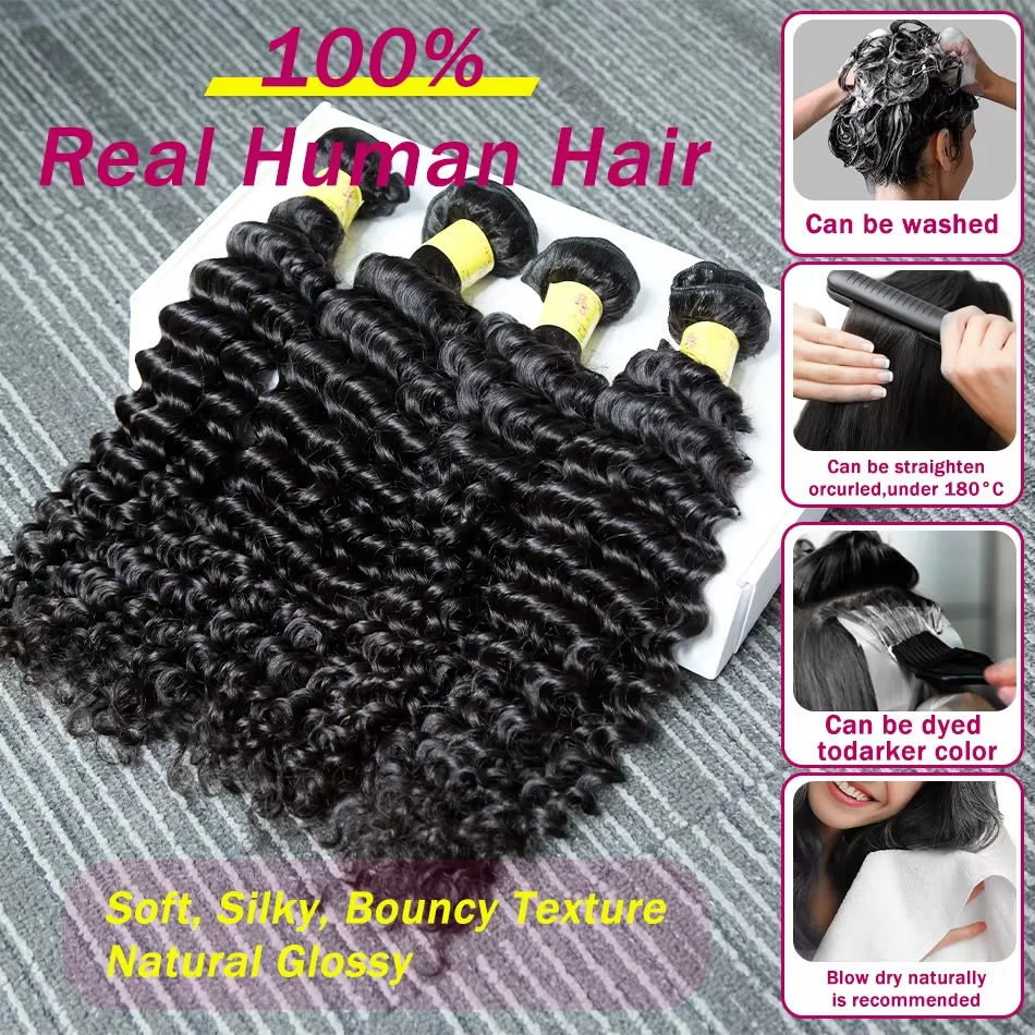 Human Hair Bundles Deep Wave Brazilian Hair Weave Bundles Water Raw Curly Bundle Remy Virgin Extension 3 4 Bundles 28 30 32 Inch