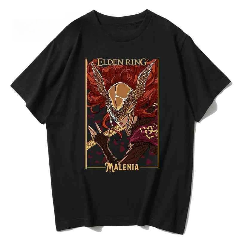 Bandai Elden-Camiseta de Color sólido especial para hombre y mujer, cómoda, de manga corta, con estampado de anillo francés y letras, cuello redondo