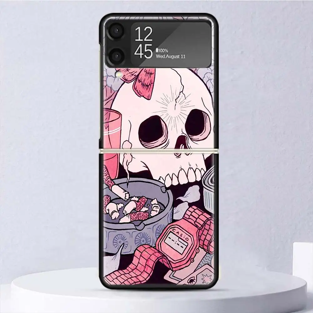 Pink Cat Skull Sorceress Witch Shockproof Hard Case For Samsung Galaxy Z Flip 4 5 3 5G Phone Cover Z Flip3 Flip4 Flip5 Black Fun