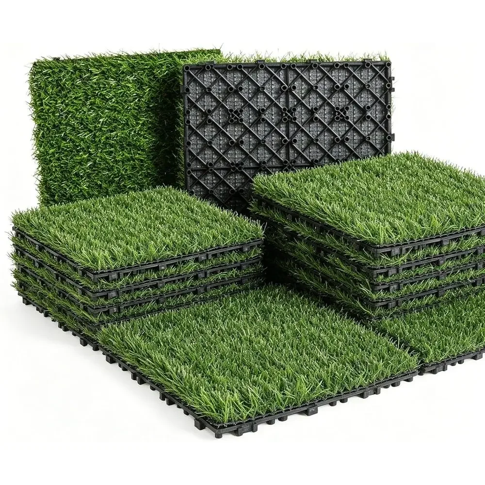 Interlocking Artificial Grass Tiles for Patio, Balcony, and Walkway - Snap-Lock Outdoor Flooring, 9 Piece Set