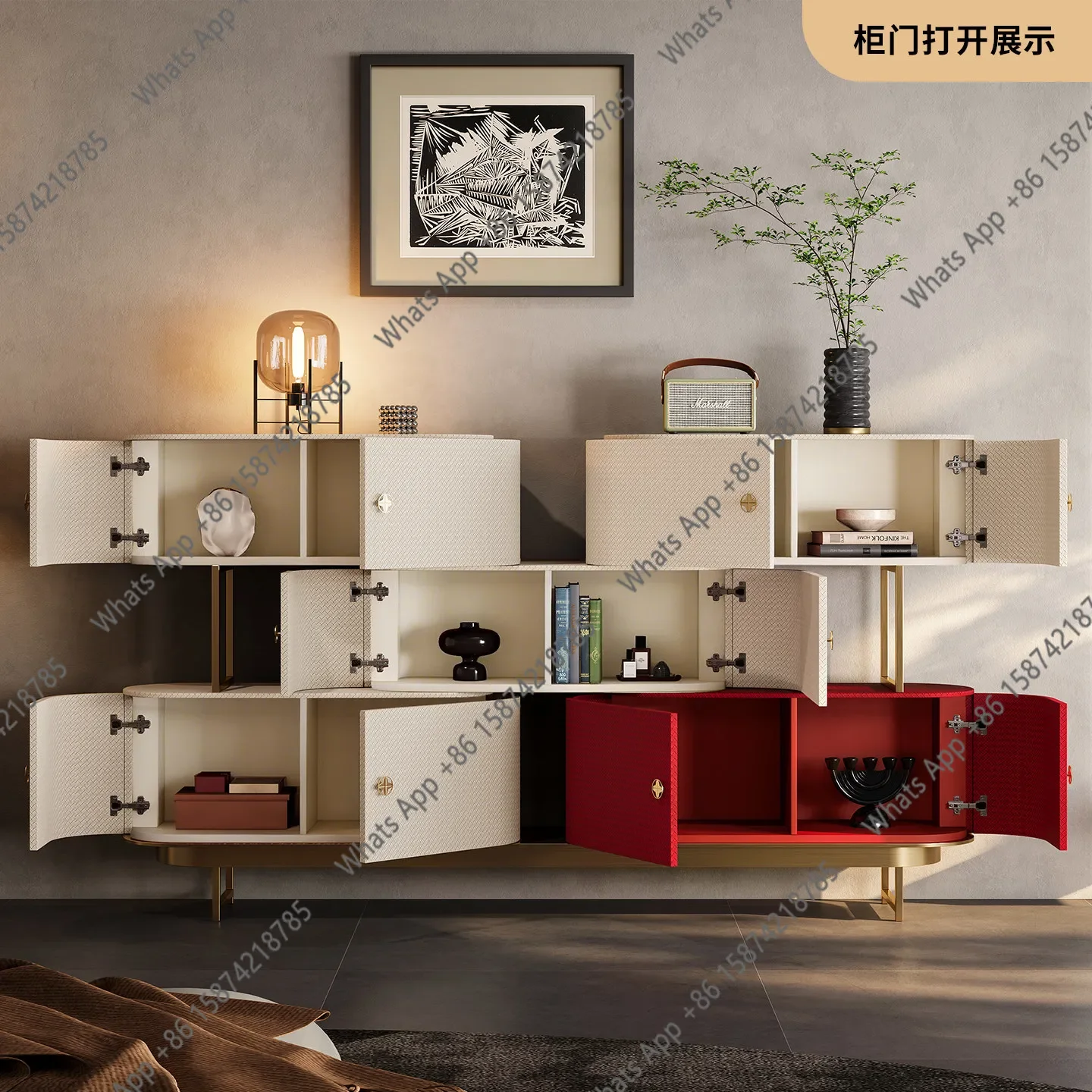 

X36 High-end Light Luxury Dining Side Cabinet Italian Post-modern Custom Decorative Bookcase Marble Storage Porch Wine Cabinet