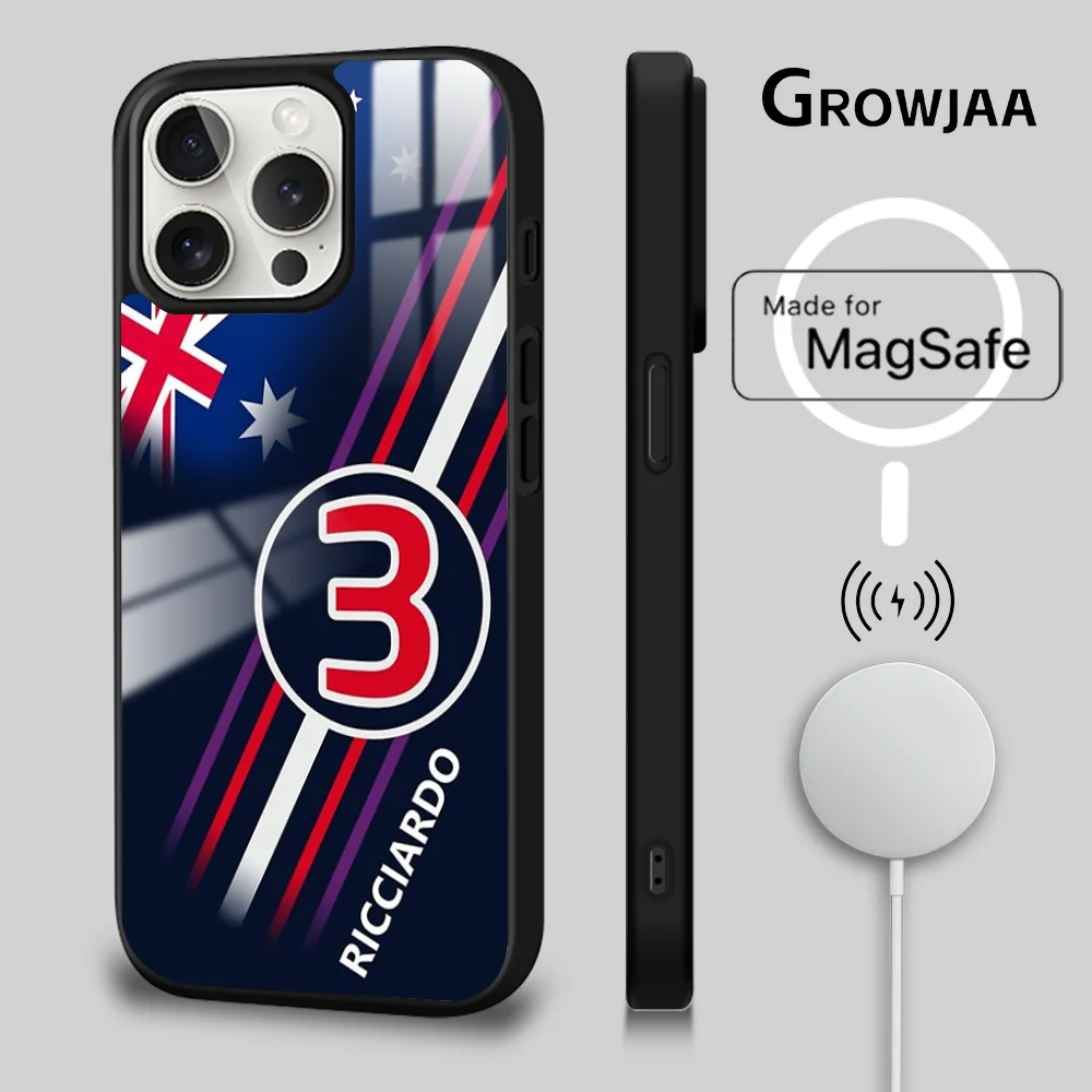 F1 D-Daniel R-Ricciardo Num 3 Phone Case For iPhone 16 15 14 13 12 11 Pro Max Plus Mini Magsafe Mirror Wireless Magnetic Cover