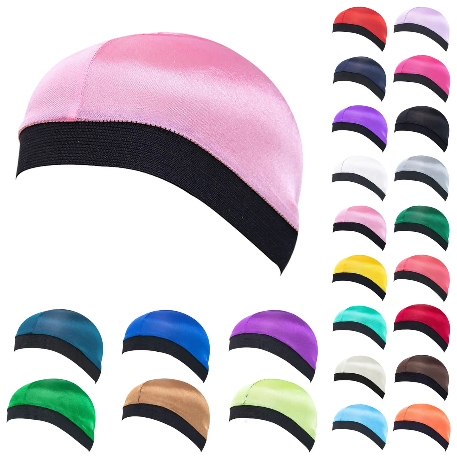 Fashion Silk Bottom Cap Elastic Breathable Turban Hat Men Soft Headwear Men Solid Color Silky Wave Cap Bonnet Accessories