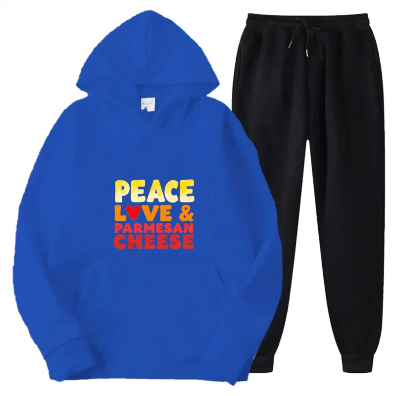 طقم هوديي رمادي سويت شيرت وسروال بنمط مطبوع عليه Peace Love and Parmesan Cheese