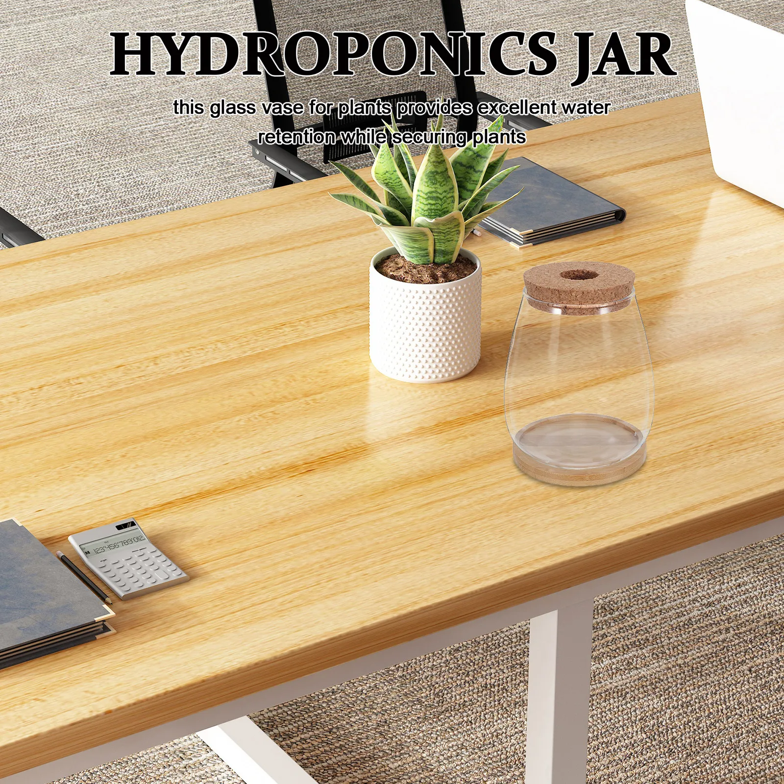 2Sets Plant Propagation Glass Vase Hydroponic Containers with Cork Stopper Bamboo Tray for Desktop Air Plant Flower Growth