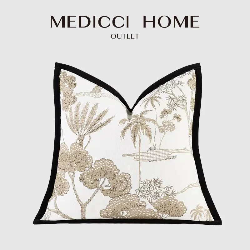 Medicci Home French Retro Coconut Palm Trees Jacquard Pillow Case Luxurious And Stylish Furnishings Cushion Cover For Sofa Couch