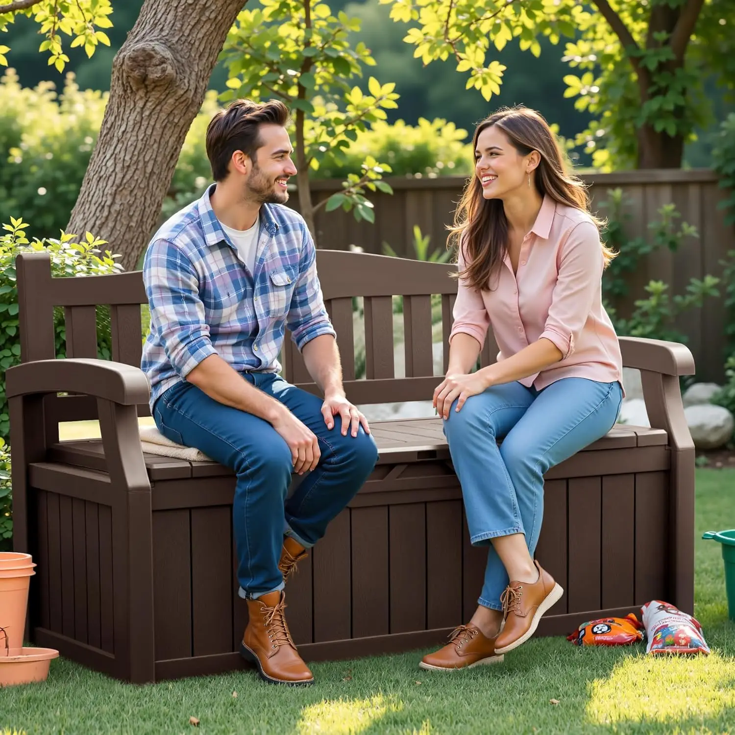 80 Gallon Storage Bench Outdoor Indoor, Durable All-Weather Seating with Hidden Storage, Lockable Deck Box for Garden, Patio