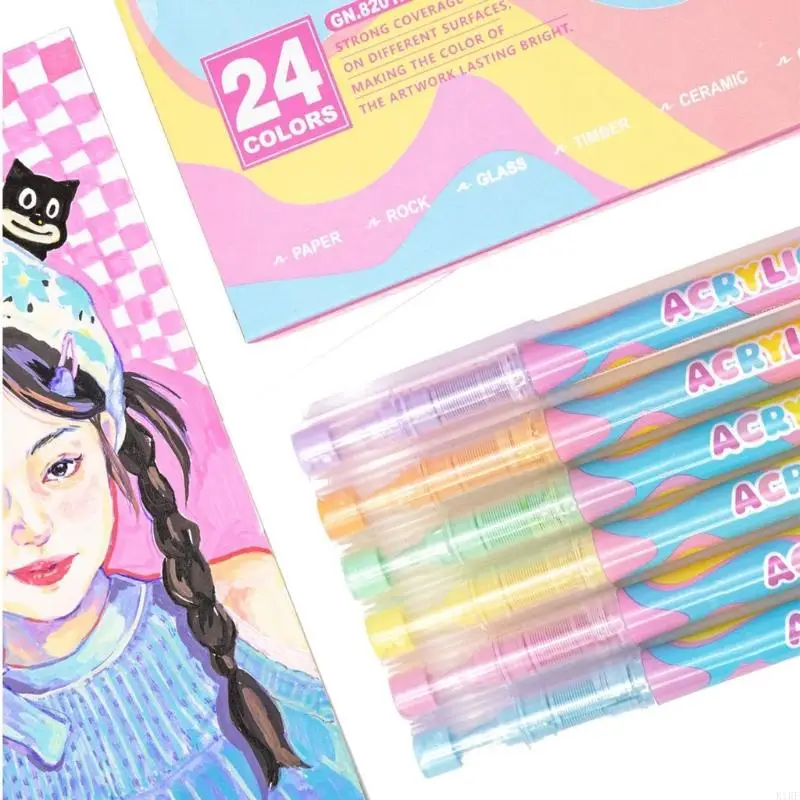 12 Color Liquid Acrylic Paint Marker Acrylic Paint Pen Brush Tip for Drawing Card Making Scrapbooking Journaling Coloring K1KF