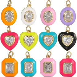 Juya 18K Gold Plated Handmade Cz Candy Color Love Heart Square Oval Shape Enamel Charms For DIY Women Creative Jewelry Making